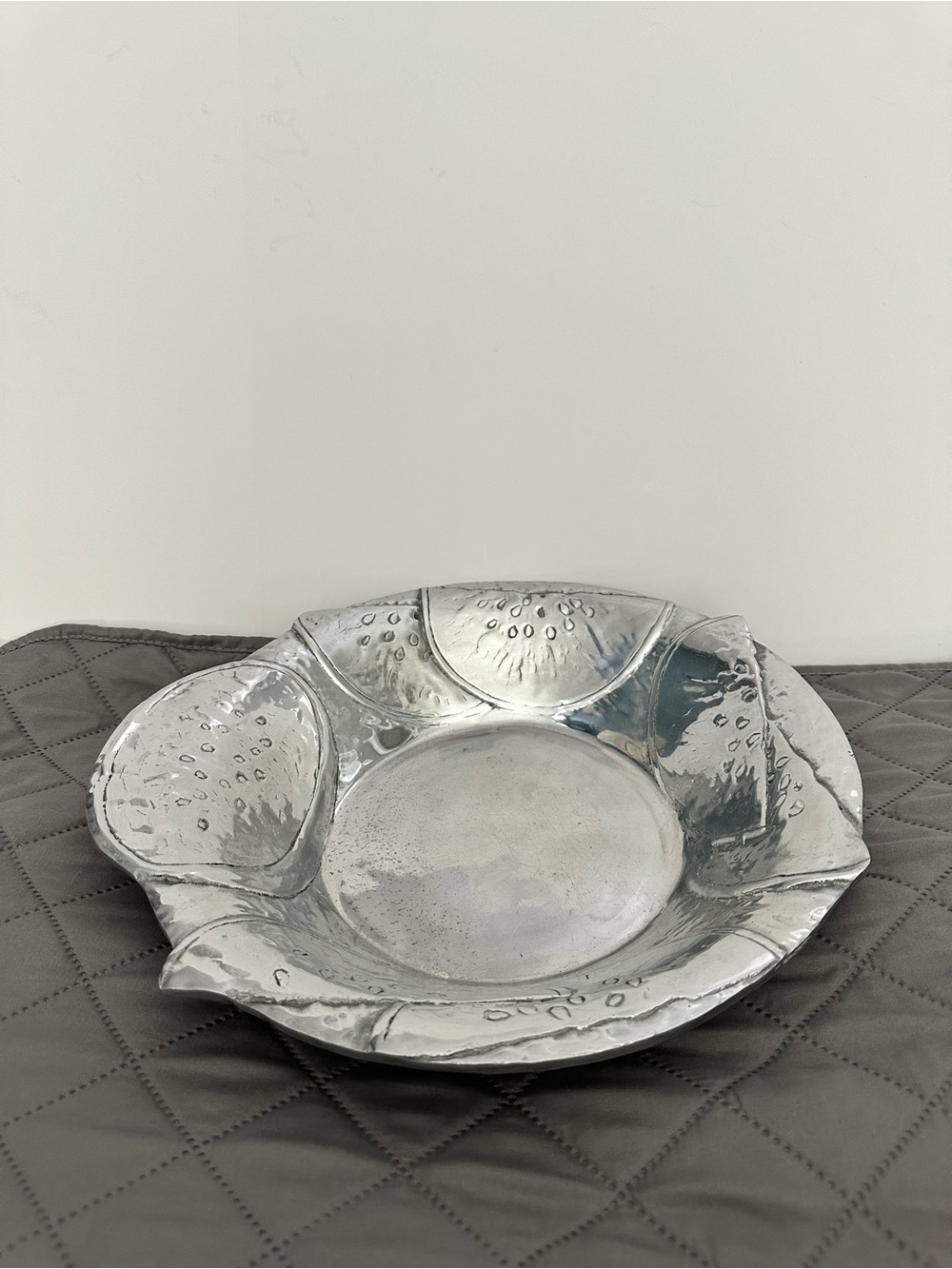 Large Metal Silver Tone Bowl-Made in Mexico-14 in x 2.5 in.- Watermelon Design